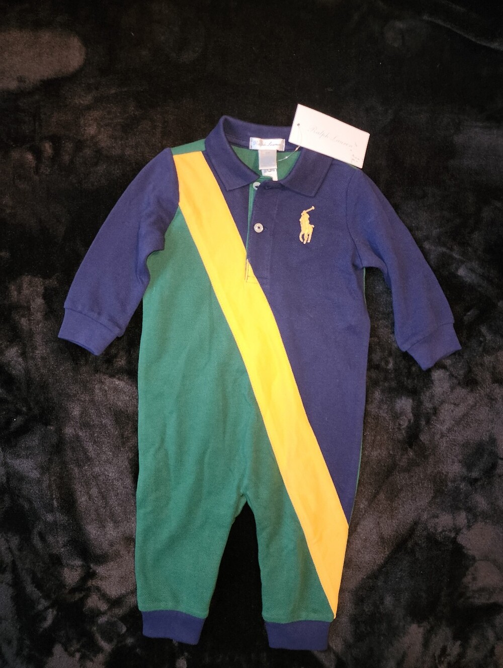 NWT Polo Ralph Lauren Baby Boys Big Pony Colorblock Mesh Polo Coverall
